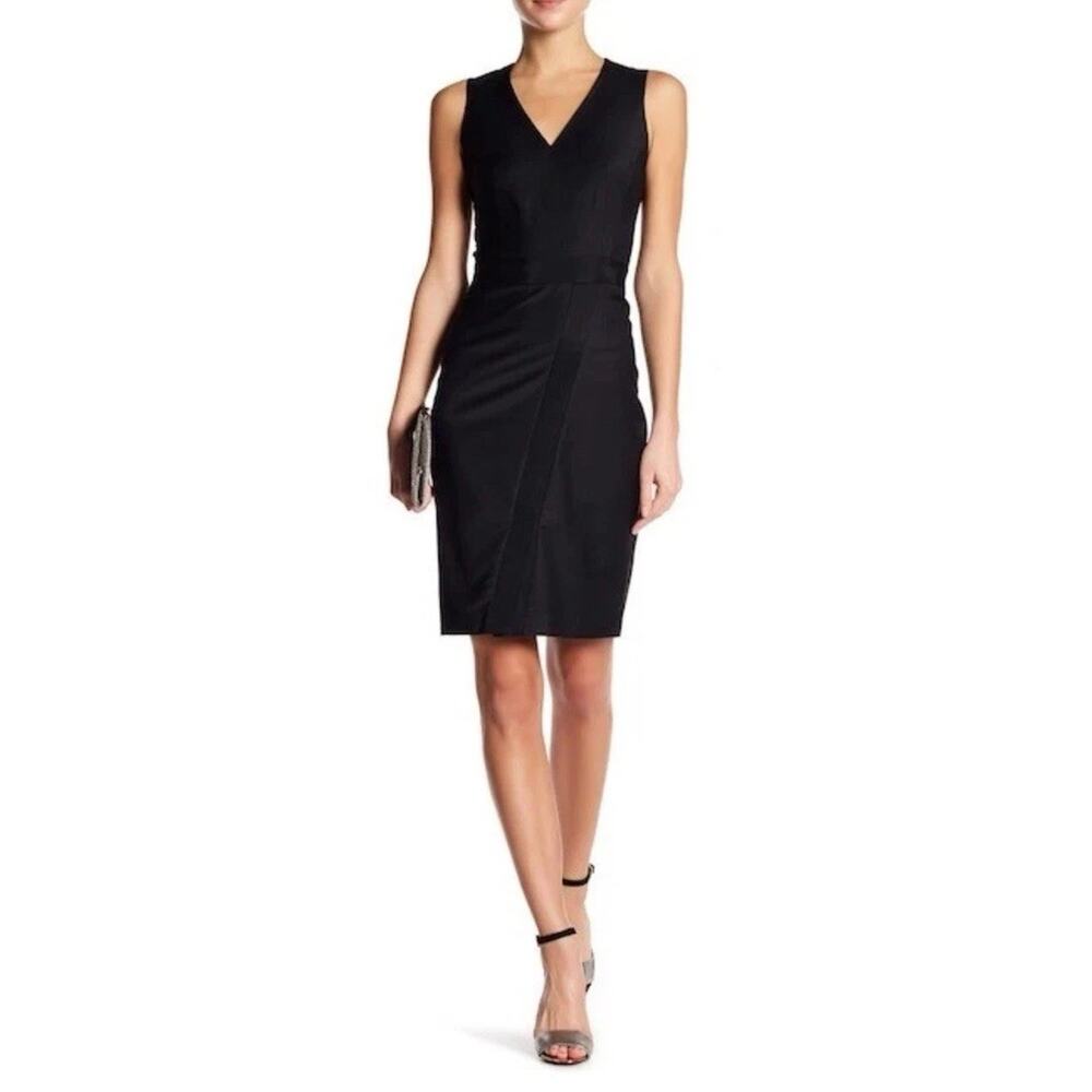 Ted Baker London Black Short Classic Dress Sleeveless Fitted V-neck Size 2